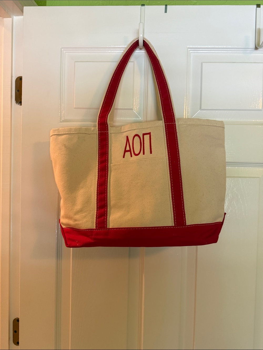 Alpha Omicron Pi Canvas Tote Bag with Red Trim